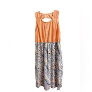 Faded Glory Peach Sleeveless Dress Cut Out Aztec Print Skirt Flowing Dress 3X